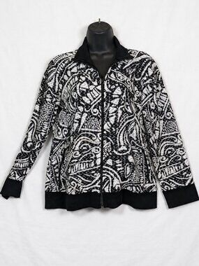 Chico's Women's M (1) Jacket Black White Paisley Full Zip